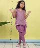 Kinder Kids Cotton Jaquard Woven Sleeveless Ethnic Motif Foil Printed Kurti & Dhoti Style Pant Set - Purple