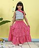 Kinder Kids Cotton Woven Sleeveless Floral & Leheriya Printed Lehenga Choli Set - Pink & Green