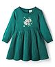 Babyhug Woollen Knit Full Sleeves A-Line  Dress with Floral Embroidery - Teal Blue