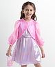 Hola Bonita Woven Full Sleeves Shiny Party Wear Dress & Shrug with Belt - Pink