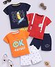 blushh berry Cotton Knit Pack Of 3 Half Sleeves Cool Dude & I Know Its Ok To Be The Cutest Text Printed Tees With Shorts Set - Black Red & Orange