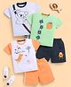 blushh berry Cotton Knit Pack Of 3 Half Sleeves Animals & Volcanno Printed Tees With Shorts Set - White Green & Orange