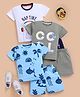 blushh berry 100% Cotton Pack Of 3 Half Sleeves Nap Time,Cool And Tree Printed Tees With Shorts Set - White,Grey,Blue