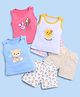 blushh berry Cotton Knit Pack Of 3 Sleeveless Baby Animals Printed Tees & Shorts Set - Red White & Blue