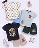blushh berry Cotton Knit Pack Of 3 Half Sleeves Baby Animals Printed Tees & Shorts Set - White Grey & Black
