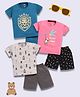 blushh berry Cotton Knit Pack Of 3 Half Sleeves Baby Animals Printed Tees & Shorts Set - Green Pink & Grey