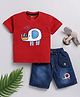 blushh berry Cotton Knit Half Sleeves Baby Elephant Printed Tee & Coordinating Shorts Set - Red