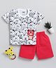 blushh berry Cotton Knit Half Sleeves Cute Teddy Bears Printed Tee & Shorts Set - White