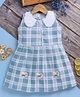 blushh berry Cotton Blend Knit Sleeveless Checked & Heart Patch Embroidered Dress - Green