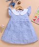 blushh berry Cotton Blend Knit Frill Sleeves Alphabets Printed Flared Dress - Blue