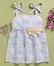 blushh berry Cotton Blend Knit Sleeveless Tropical Theme Printed Bow Applique Detailed Dress - Yellow & Blue
