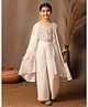 Fashion Dream Georgette Knit Floral Embroidered Sequins Embellished Crop Top & Palazzo With Three Fourth Sleeves Shrug Set - Off White