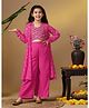 Fashion Dream Georgette Knit Threadwork Embroidered Sequins Embellished Crop Top & Palazzo With Full Sleeves Shrug Set - Rani