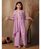 Fashion Dream Georgette Knit Floral Embroidered Sequins Embellished Crop Top & Palazzo With Three Fourth Sleeves Shrug Set - Lavender