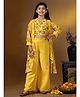 Fashion Dream Georgette Knit Floral Embroidered Sequins Embellished Crop Top & Palazzo With Three Fourth Sleeves Shrug Set - Yellow