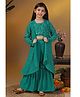 Fashion Dream Georgette Knit Floral Swirls Embroidered Sequins Embellished Crop Top & Palazzo With Full Sleeves Shrug Set - Green