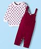 Babyhug Sweater Knit Winter Wear Dungaree Style Romper & Full Sleeves Inner Tee With Polka Dot Design - White & Wine