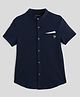 One Friday Cotton Knit Half Sleeves Solid Shirt - Navy Blue