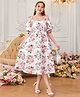 Bolly Lounge Cotton Blend Woven Cold Shoulder Sleeves Floral Printed Dress - White