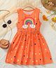 Bolly Lounge Cotton Blend Knit Sleeveless Polka Dots & Rainbow Printed Dress - Orange