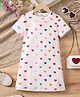 Bolly Lounge Cotton Blend Knit Half Sleeves Hearts Printed Night Dress - White