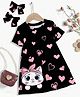 Bolly Lounge Cotton Blend Knit Half Sleeves Hearts & Cat Printed Night Dress - Black