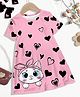 Bolly Lounge Cotton Blend Knit Half Sleeves Hearts & Cat Printed Night Dress - Pink