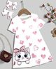 Bolly Lounge Cotton Blend Knit Half Sleeves Hearts & Cat Printed Night Dress - White