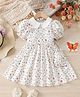 Bolly Lounge Cotton Blend Woven Half Puffed Sleeves Floral Printed Peter Pan Collar Dress - White