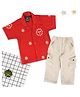 MASHUP Cotton Woven Half Sleeves Floral Embroidered Shirt & Pant Set - Rust