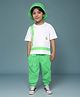 MASHUP Cotton Woven Half Sleeves M Alphabet Patch Detailed Tee & Joggers With Cap Set - Green