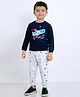 MASHUP Cotton Knit Full Sleeves Head In The Clouds Text Printed Tee & Pajama Set - Navy Blue