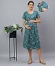 Mamma's Maternity Cotton Woven Half Sleeves Geometric Printed Maternity Night Dress With Side Zipper Nursing Access - Blue