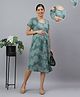 Mamma's Maternity Cotton Woven Half Sleeves Abstract Printed Maternity Night Dress With Side Concealed Zipper Nursing Access - Teal Blue