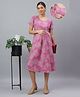 Mamma's Maternity Cotton Woven Half Sleeves Abstract Printed Maternity Night Dress With Side Concealed Zipper Nursing Access - Pink
