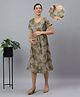Mamma's Maternity Cotton Woven Half Sleeves Abstract Printed Maternity Night Dress With Nursing Access - Brown