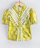 Hugsntugs Cotton Woven Half Puffed Sleeves Floral Printed Lace Detailed Shirt Style Top - Green