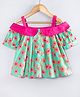 Hugsntugs Cotton Woven Cold Shoulder Sleeves Floral Printed Shirt Style Top - Green & Pink