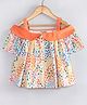 tugs Cotton Woven Cold Shoulder Sleeves Confetti Printed Shirt Style Top - Orange