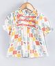 Hugsntugs Cotton Woven Half Peasant Sleeves Floral Printed Checked Lace Detailed Top - Multi Colour