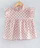 Hugsntugs Cotton Woven Frill Sleeves Floral Motifs Printed Top - Light Pink