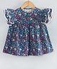 Hugsntugs Cotton Woven Frill Sleeves Floral Printed Top - Navy Blue