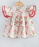 Hugsntugs Cotton Woven Frill Sleeves Floral Printed Top - Ecru & Coral