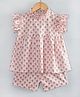 Hugsntugs Cotton Woven Frill Sleeves Floral Motifs Printed Top & Coordinating Shorts Set - Light Pink