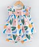 Hugsntugs Cotton Woven Frill Sleeves Floral Printed Bow Applique Detailed Coordinating Top & Shorts Set - Multi Colour