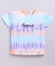 giniekids Cotton Knit Half Sleeves Tie Die & Happiness Text Sequin Embellished Tee - Off White