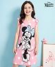 HoneyHap Disney 100% Cotton Sleeveless Knee Length Nighty With Frills & Minnie Mouse Graphic - Pink