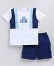 CUTOPIES Cotton Knit Half Sleeves No Exit Text Printed Cut & Sew Tee & Shorts Set - Ink Blue