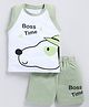 CUTOPIES Cotton Knit Sleeveless Dog Printed Cut & Sew Coordinating Tee & Shorts Set - Olive Green