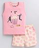 CUTOPIES Cotton Knit Sleeveless Popcon Printed Coordinating Tee & Shorts Set - Rose
